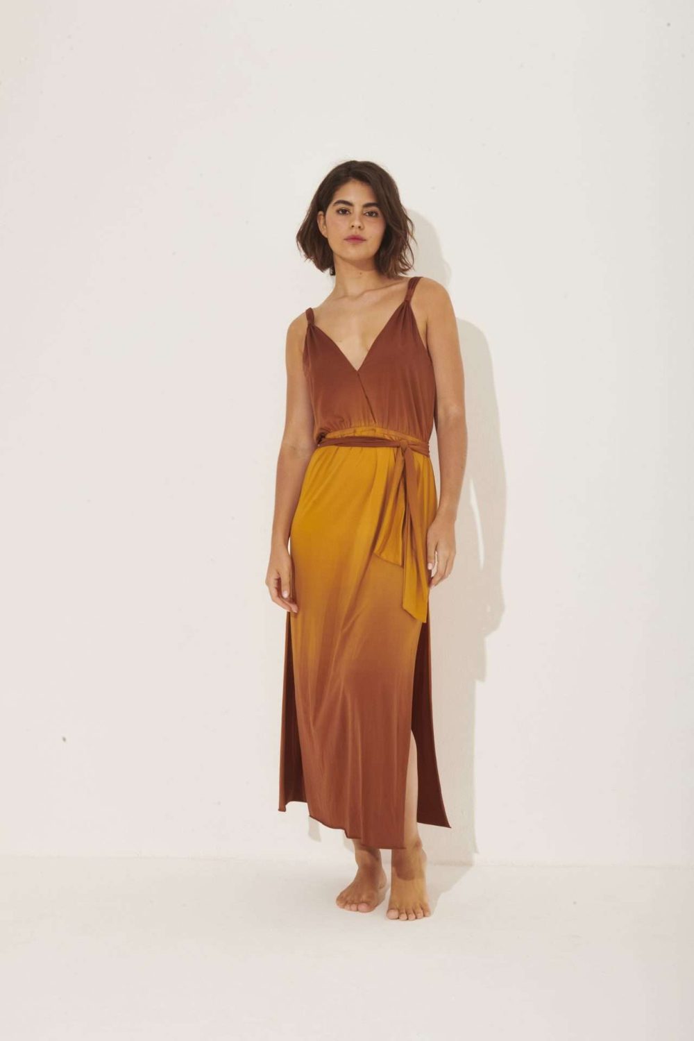 VESTIDO TRANSPASSE TIE DYE - DEGRADE CARAMELO