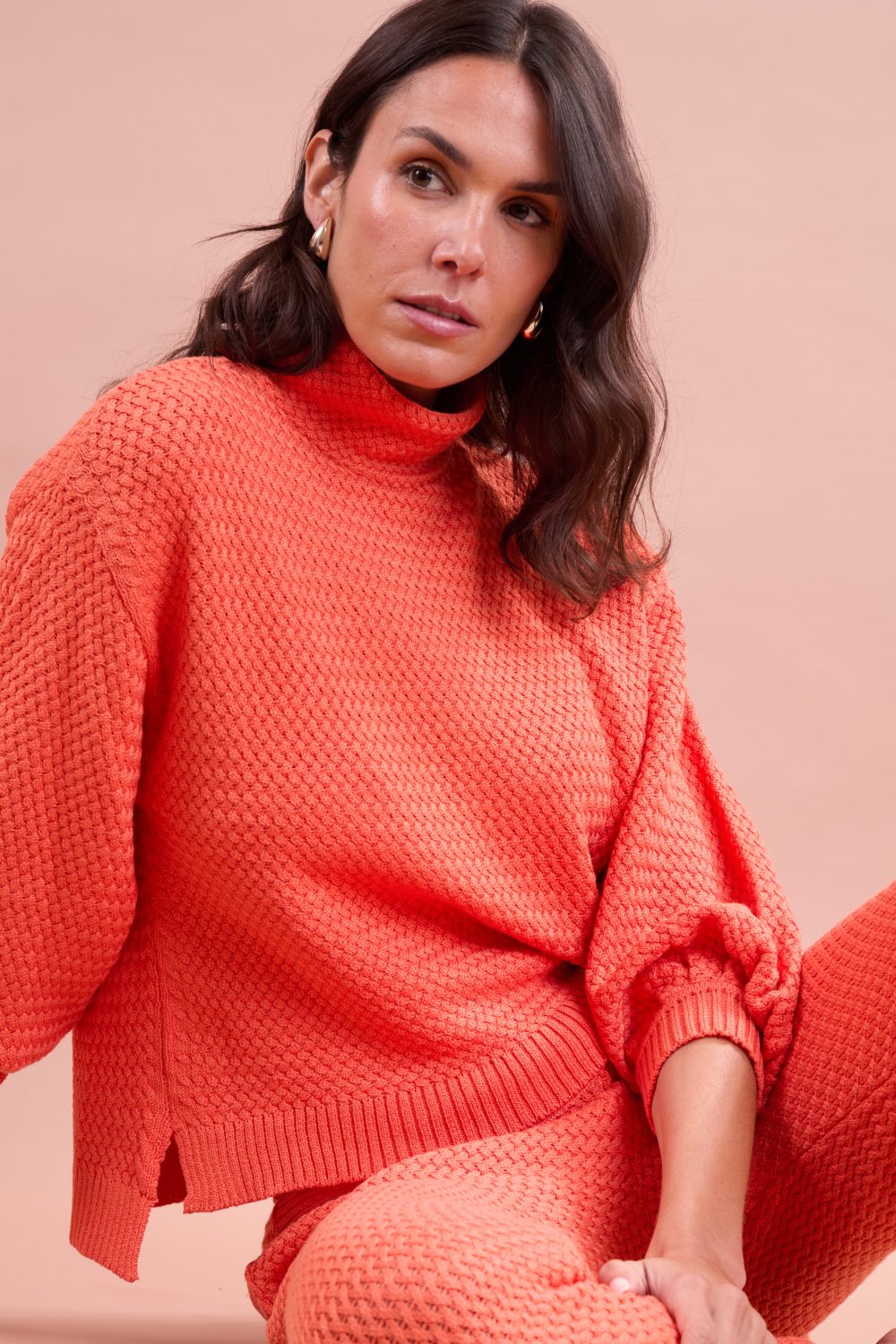 SUETER GOLA  ALTA TRICOT - LARANJA SUNSET